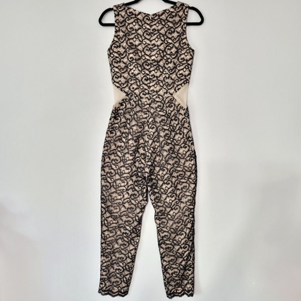 Vone black lace sleeveless jumpsuit With Nude Lining, Small